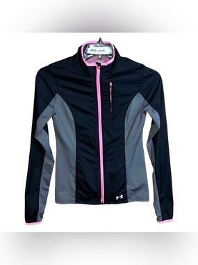 Under Armour Track Jacket Women’s Size XS Black Gray Pink Semi-Fitted Cold Gear